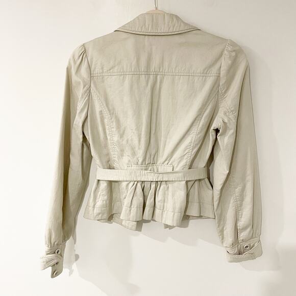 Taikonku Anthropologie Cotton Belted Jacket Khaki Cream 10 - Picture 11 of 12